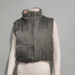 Cropped Reversiblw Olive Green + Pink Puffer Vest